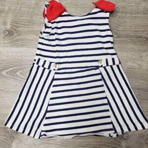 Maggie & Zoe Baby Girls Nautical Striped Dress With Red Bow Accents Size 3T